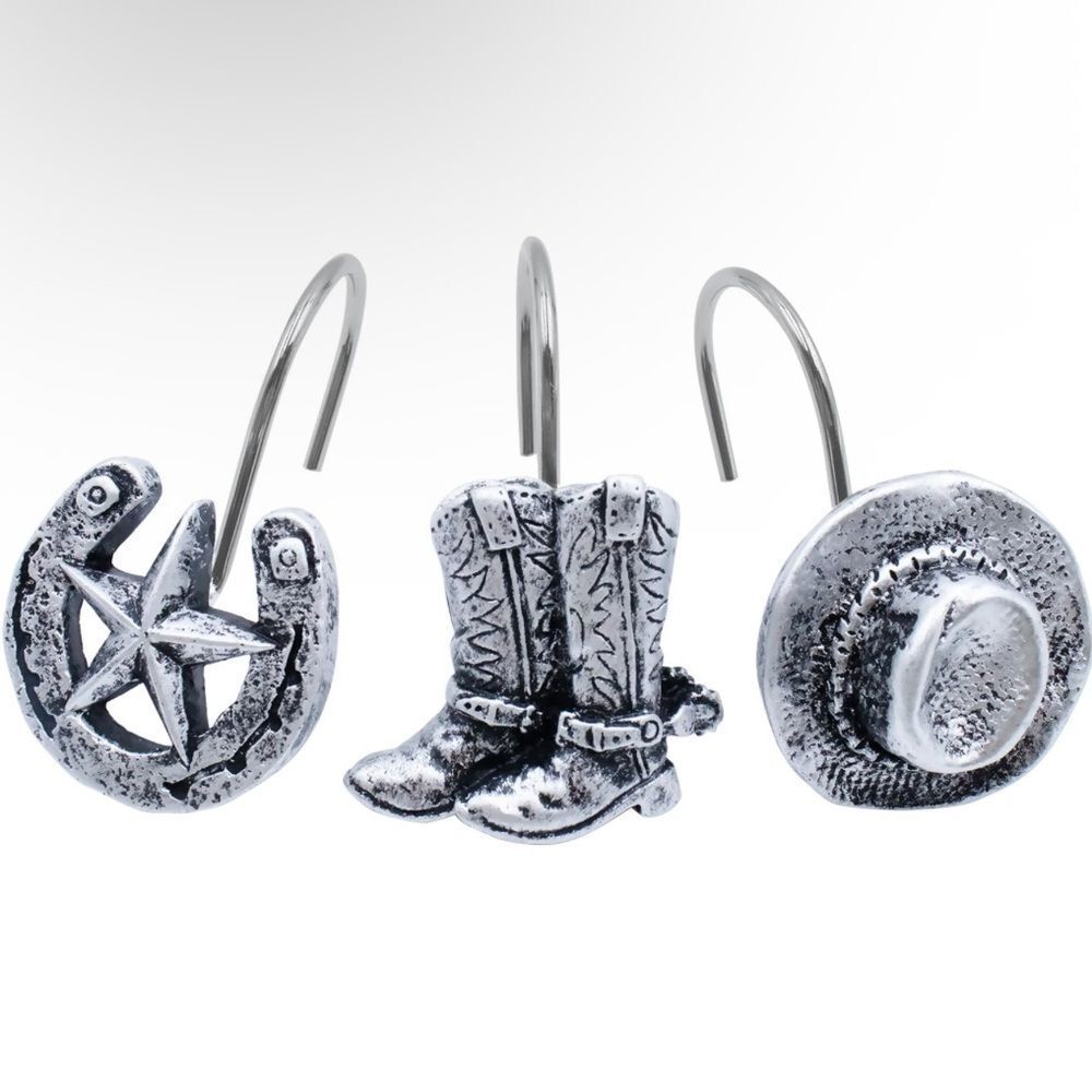Western Themed Silver Shower Curtain Hooks